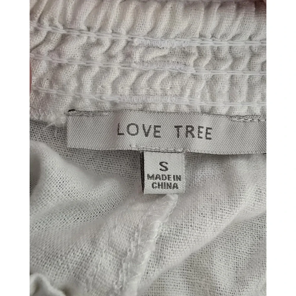 Love Tree White Linen Blend Shorts Smocked Waist Drawstring Casual S‎